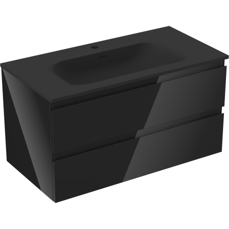 Mexen Orio koupelnová skříňka 90 cm s umyvadlem Vela, 2 zásuvky, černý lesk/černý mat - 91A10-09047-2-BFF70-W23M71
