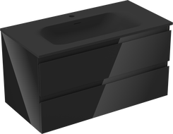 Mexen Orio koupelnová skříňka 90 cm s umyvadlem Vela, 2 zásuvky, černý lesk/černý mat - 91A10-09047-2-BFF70-W23M71