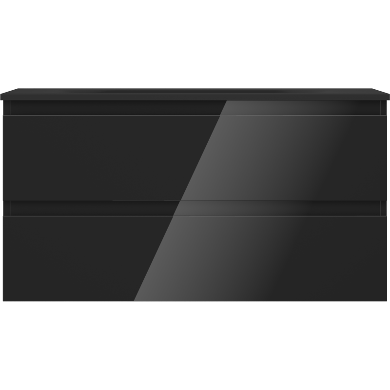 Mexen Orio koupelnová skříňka 90 cm s umyvadlem Vela, 2 zásuvky, černý lesk/černý mat - 91A10-09047-2-BFF70-W23M71