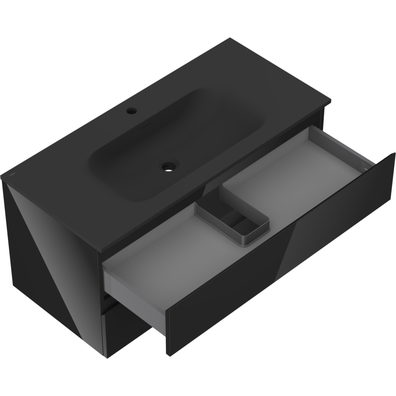 Mexen Orio koupelnová skříňka 100 cm s umyvadlem Vela, 2 zásuvky, černý lesk/černá mat - 91A10-10047-2-BFF70-W23M71