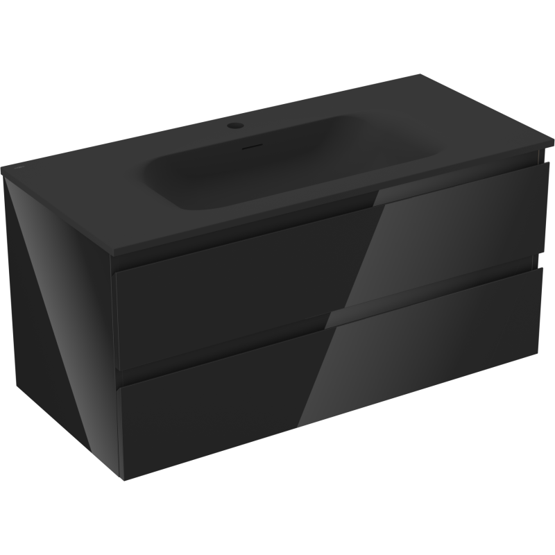 Mexen Orio koupelnová skříňka 100 cm s umyvadlem Vela, 2 zásuvky, černý lesk/černá mat - 91A10-10047-2-BFF70-W23M71
