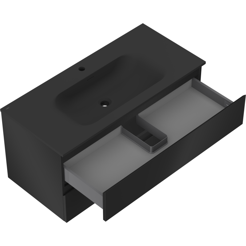 Mexen Orio koupelnová skříňka 100 cm s umyvadlem Vela, 2 zásuvky, černá mat - 91A10-10047-2-BFF71-W23M71