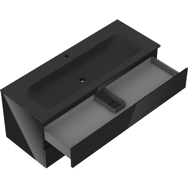 Mexen Orio koupelnová skříňka 120 cm s umyvadlem Vela, 2 zásuvky, černý lesk/černý mat - 91A10-12047-2-BFF70-W23M71