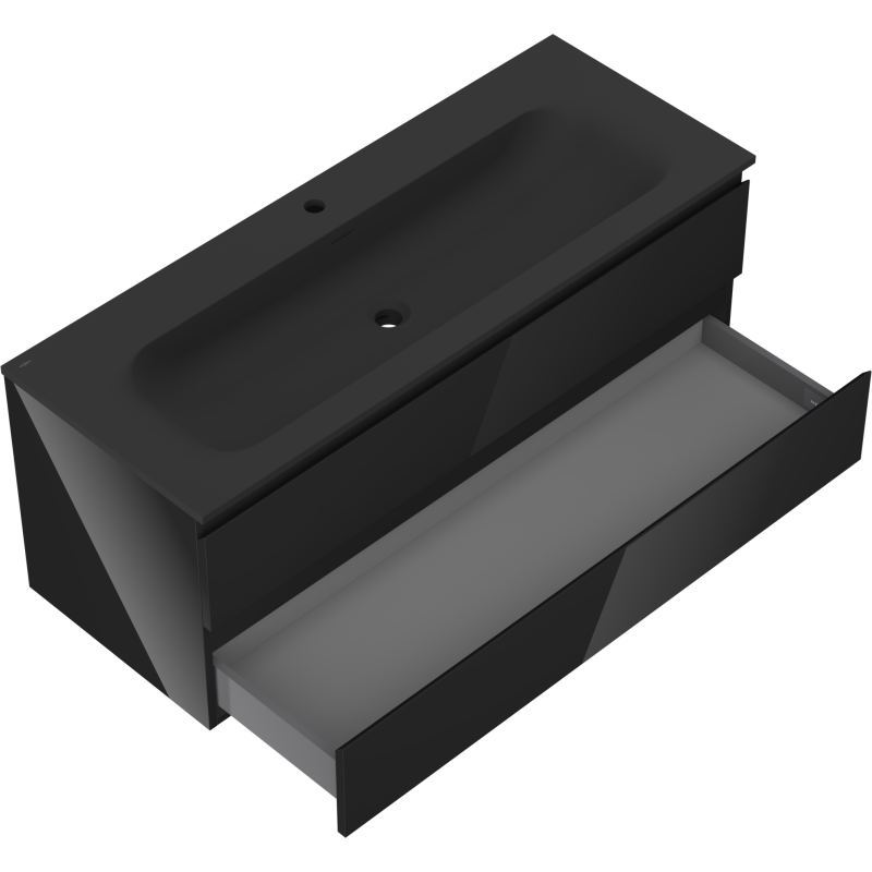 Mexen Orio koupelnová skříňka 120 cm s umyvadlem Vela, 2 zásuvky, černý lesk/černý mat - 91A10-12047-2-BFF70-W23M71