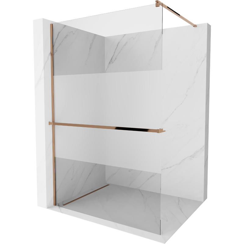 Mexen Kioto+ sprchová stěna s policí Walk-in 90 x 200 cm, transparentní/matná, růžové zlato - 800-090-121-60-35