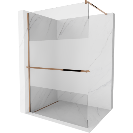 Mexen Kioto+ sprchová stěna s policí Walk-in 90 x 200 cm, transparentní/matná, růžové zlato - 800-090-121-60-35