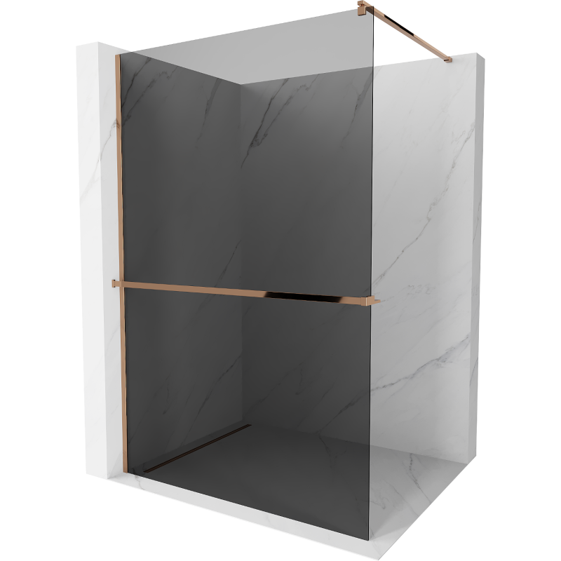 Mexen Kioto+ sprchová stěna s poličkou Walk-in 100 x 200 cm, grafit, růžové zlato - 800-100-121-60-40