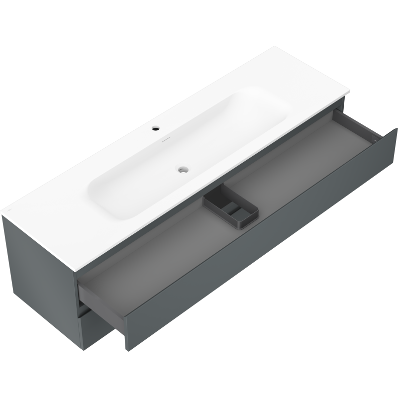 Mexen Orio koupelnová skříňka 160 cm s umyvadlem Vela, 2 zásuvky, grafit mat/bílá mat - 91A10-16047-2-BFF66-W23M01