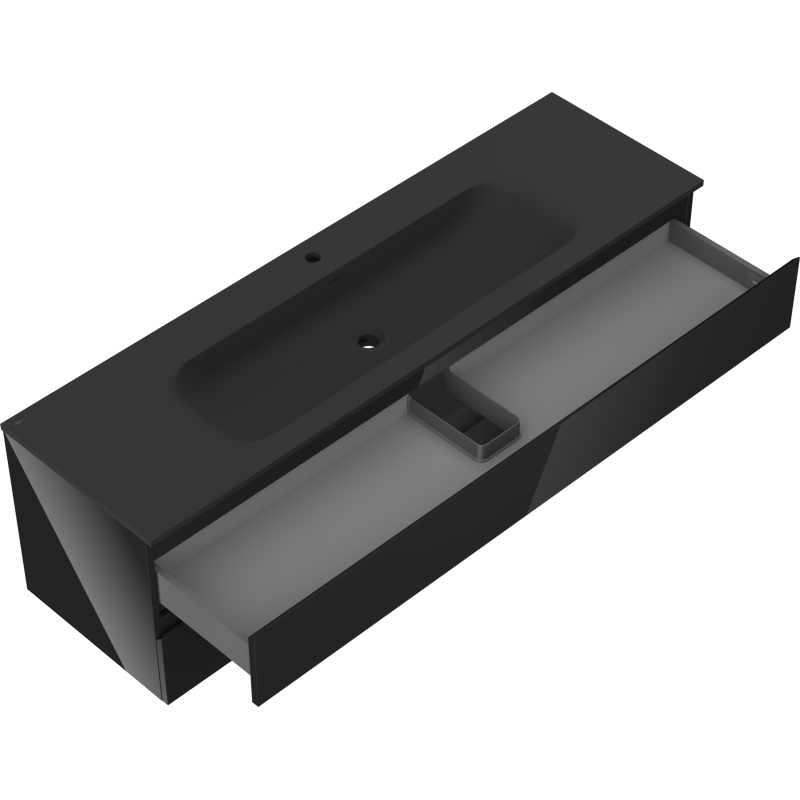 Mexen Orio koupelnová skříňka 160 cm s umyvadlem Vela, 2 zásuvky, černý lesk/černý mat - 91A10-16047-2-BFF70-W23M71