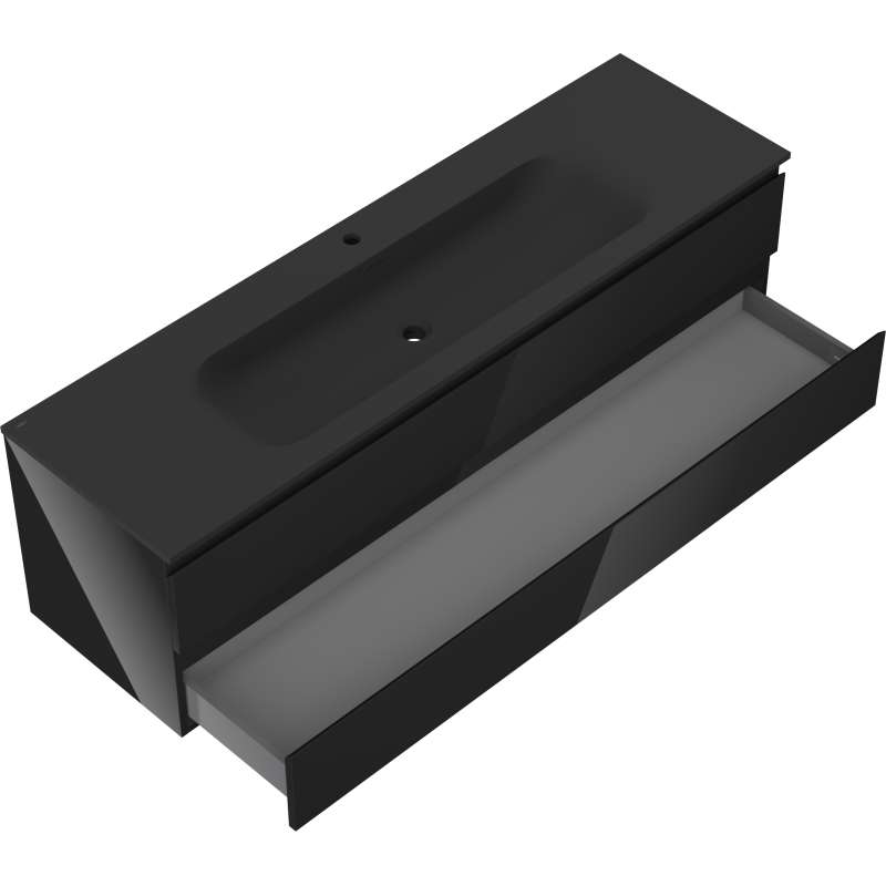Mexen Orio koupelnová skříňka 160 cm s umyvadlem Vela, 2 zásuvky, černý lesk/černý mat - 91A10-16047-2-BFF70-W23M71