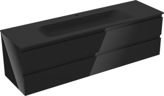 Mexen Orio koupelnová skříňka 160 cm s umyvadlem Vela, 2 zásuvky, černý lesk/černý mat - 91A10-16047-2-BFF70-W23M71