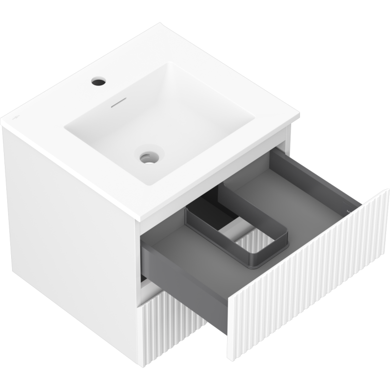 Mexen Rivel koupelnová skříňka 50 cm s umyvadlem Otis, 2 zásuvky, drážkovaný, bílý mat - 91A20-05047-2-BFF01-W18M01