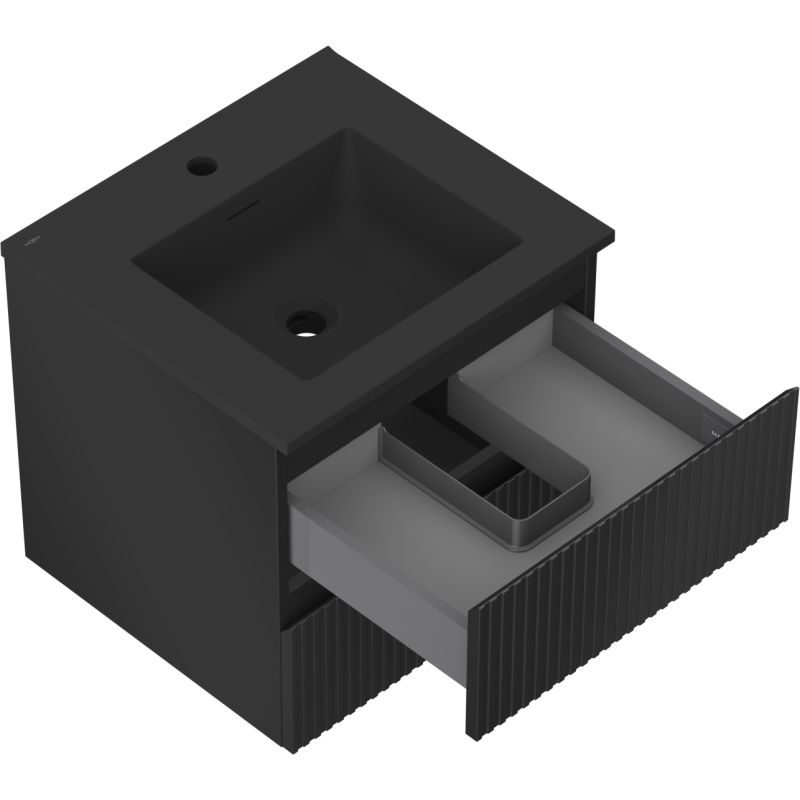 Mexen Rivel koupelnová skříňka 50 cm s umyvadlem Otis, 2 zásuvky, drážkovaná, černý mat - 91A20-05047-2-BFF71-W18M71