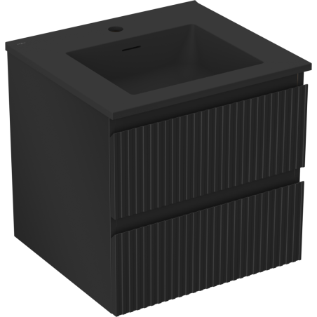 Mexen Rivel koupelnová skříňka 50 cm s umyvadlem Otis, 2 zásuvky, drážkovaná, černý mat - 91A20-05047-2-BFF71-W18M71