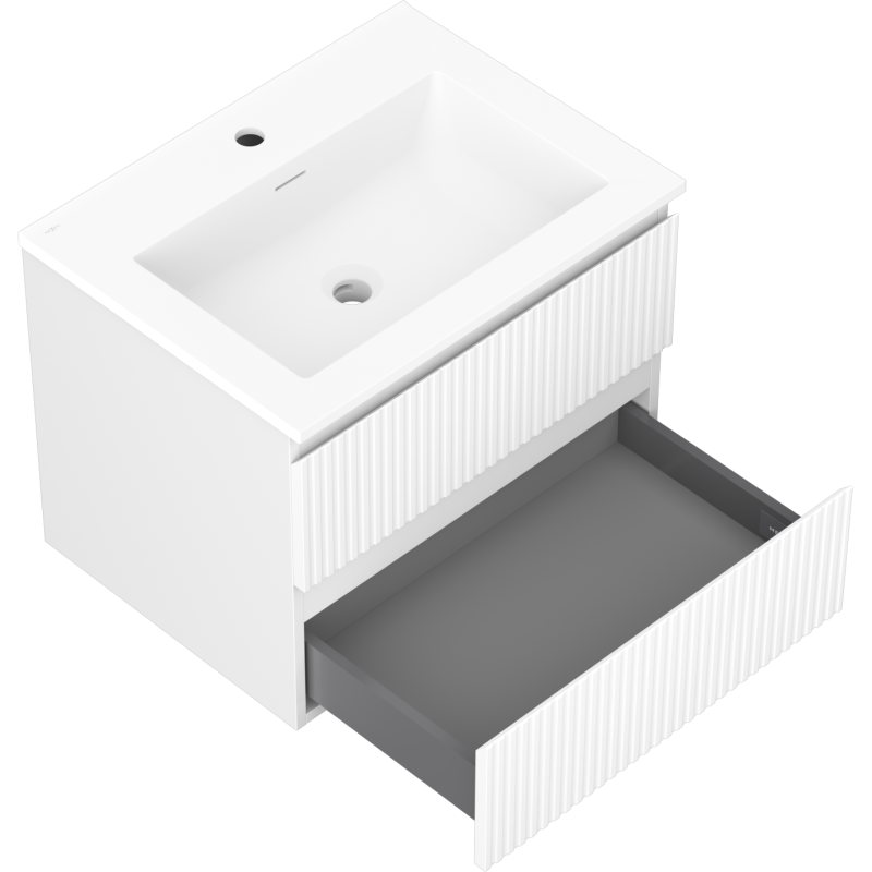 Mexen Rivel koupelnová skříňka 60 cm s umyvadlem Otis, 2 zásuvky, drážkovaná, bílá mat - 91A20-06047-2-BFF01-W18M01