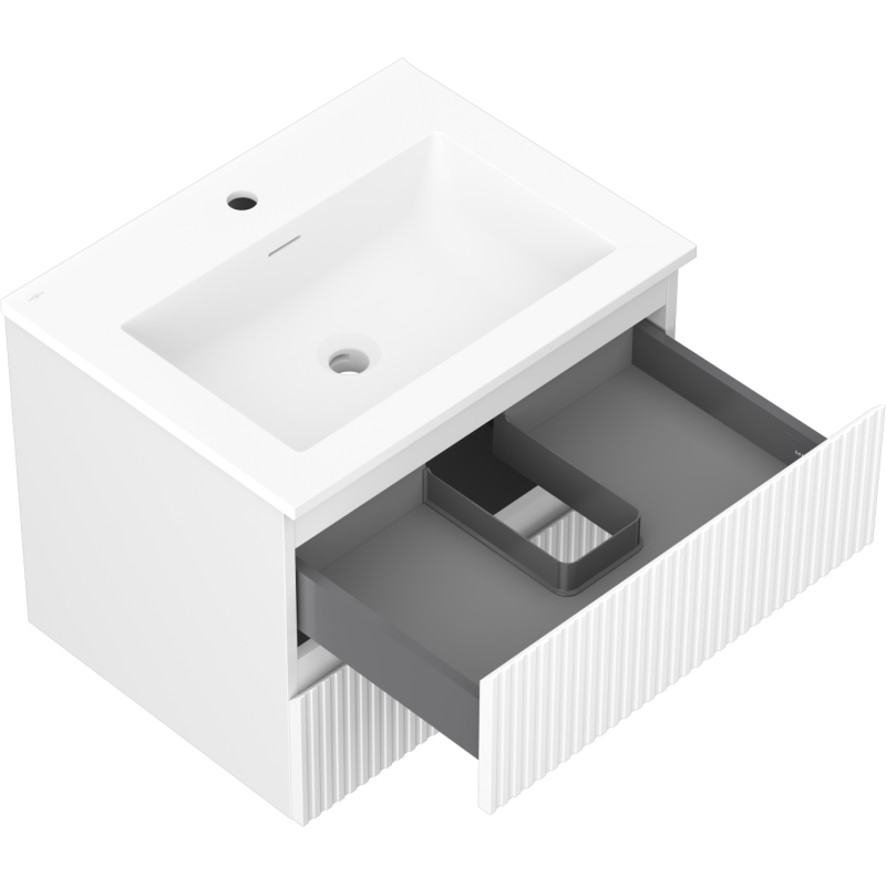 Mexen Rivel koupelnová skříňka 60 cm s umyvadlem Otis, 2 zásuvky, drážkovaná, bílá mat - 91A20-06047-2-BFF01-W18M01