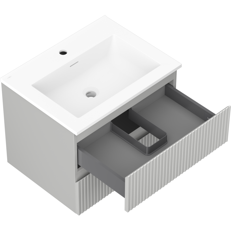 Mexen Rivel koupelnová skříňka 60 cm s umyvadlem Otis, 2 zásuvky, drážkovaná, šedá mat/bílá mat - 91A20-06047-2-BFF62-W18M01