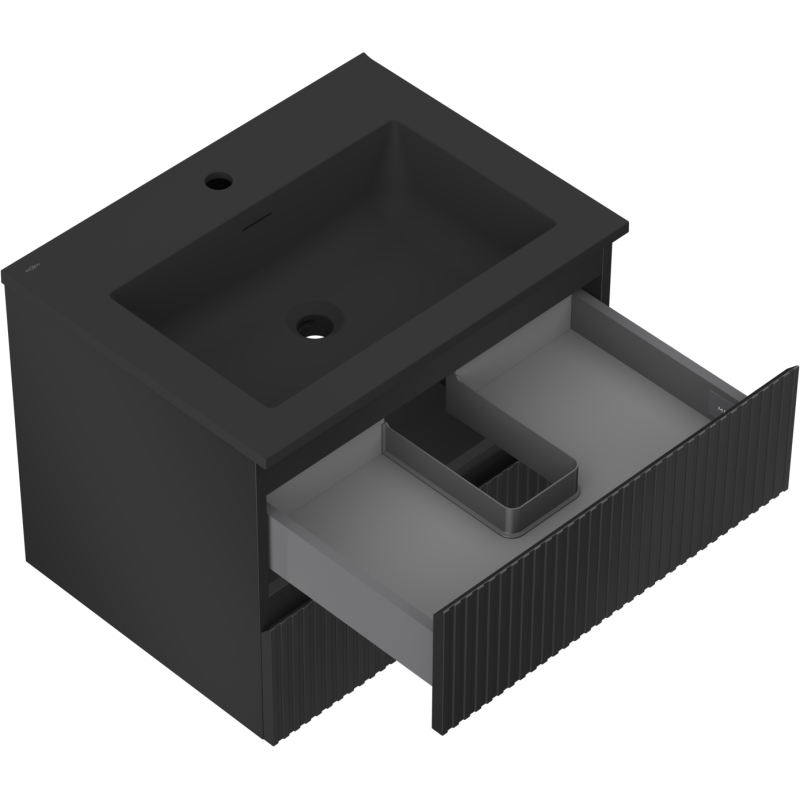 Mexen Rivel koupelnová skříňka 60 cm s umyvadlem Otis, 2 zásuvky, drážkovaná, černý mat - 91A20-06047-2-BFF71-W18M71