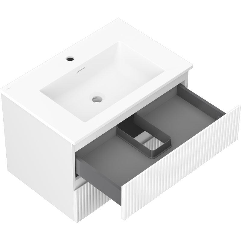 Mexen Rivel koupelnová skříňka 70 cm s umyvadlem Otis, 2 zásuvky, drážkovaná, bílá mat - 91A20-07047-2-BFF01-W18M01