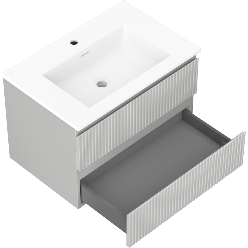 Mexen Rivel koupelnová skříňka 70 cm s umyvadlem Otis, 2 zásuvky, drážkovaná, šedá mat/bílá mat - 91A20-07047-2-BFF62-W18M01
