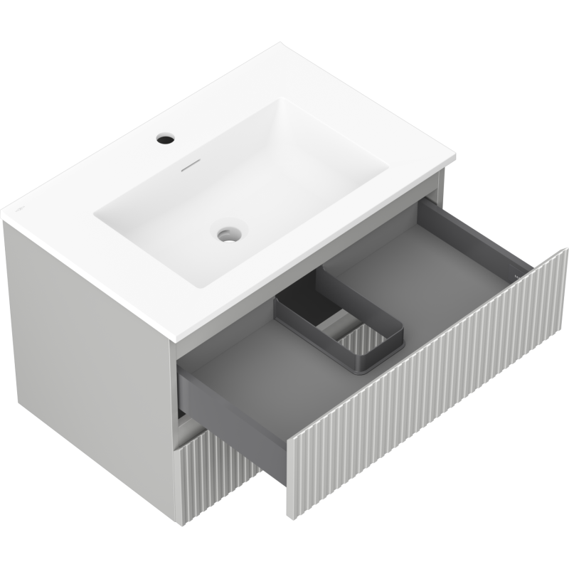 Mexen Rivel koupelnová skříňka 70 cm s umyvadlem Otis, 2 zásuvky, drážkovaná, šedá mat/bílá mat - 91A20-07047-2-BFF62-W18M01