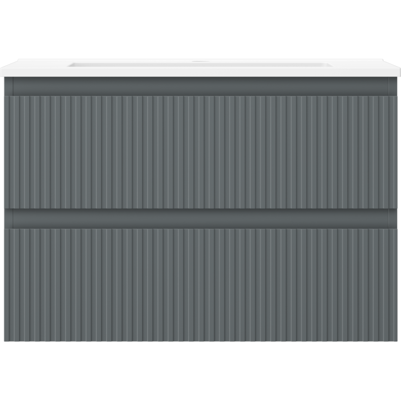 Mexen Rivel koupelnová skříňka 70 cm s umyvadlem Otis, 2 zásuvky, žebrovaná, grafit mat/bílá mat -