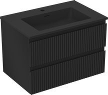 Mexen Rivel koupelnová skříňka 70 cm s umyvadlem Otis, 2 zásuvky, drážkovaná, černá mat - 91A20-07047-2-BFF71-W18M71