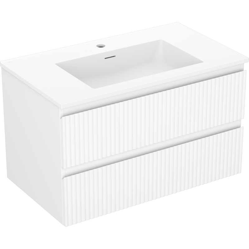 Mexen Rivel koupelnová skříňka 80 cm s umyvadlem Otis, 2 zásuvky, drážkovaná, bílá mat - 91A20-08047-2-BFF01-W18M01