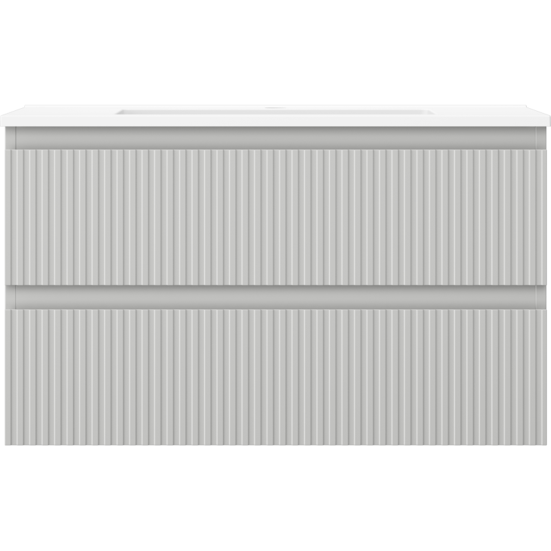 Mexen Rivel koupelnová skříňka 80 cm s umyvadlem Otis, 2 zásuvky, rýhovaná, šedá mat/bílá mat - 91A20-08047-2-BFF62-W18M01