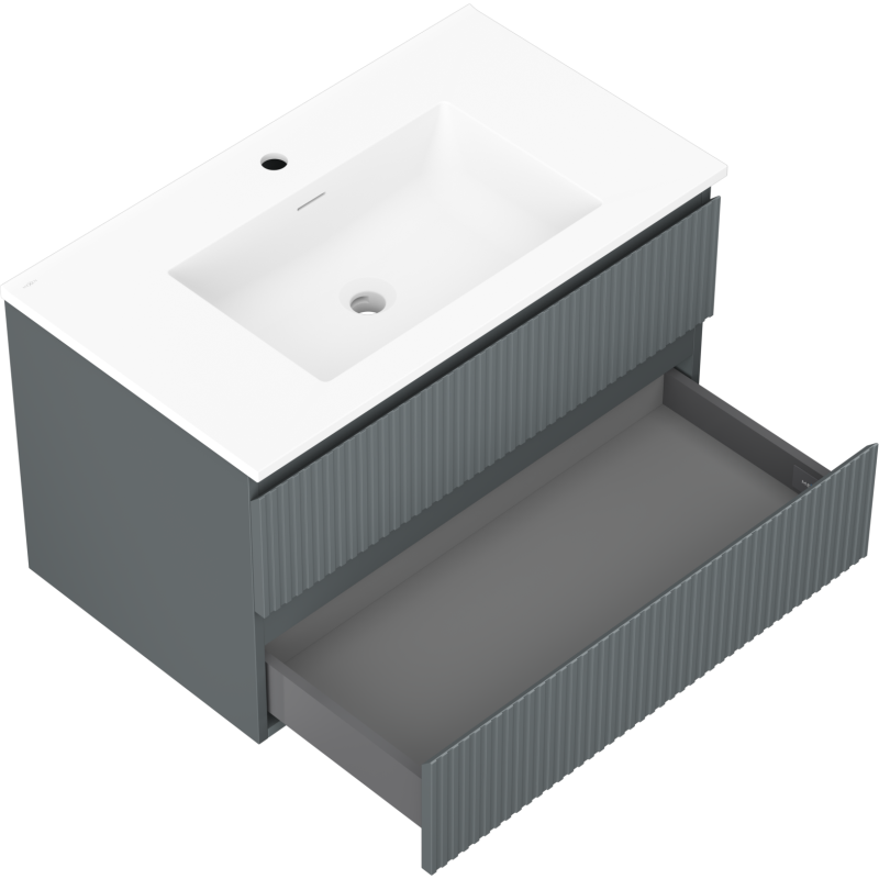 Mexen Rivel koupelnová skříňka 80 cm s umyvadlem Otis, 2 zásuvky, drážkovaná, grafit mat/bílá mat -