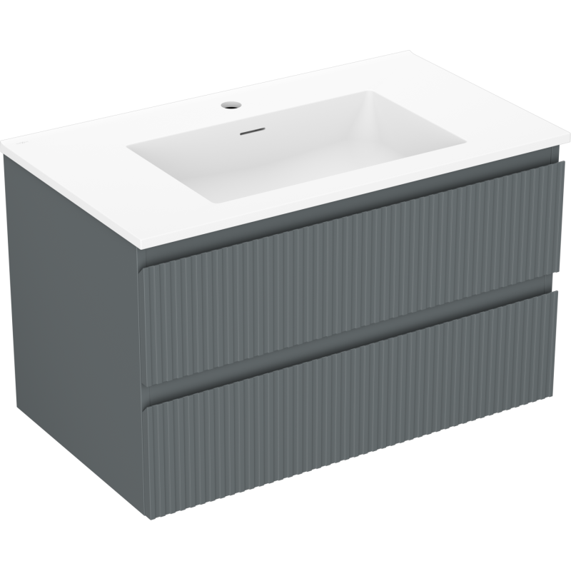 Mexen Rivel koupelnová skříňka 80 cm s umyvadlem Otis, 2 zásuvky, drážkovaná, grafit mat/bílá mat -