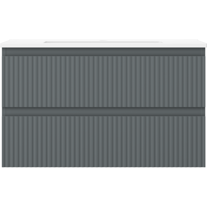 Mexen Rivel koupelnová skříňka 80 cm s umyvadlem Otis, 2 zásuvky, drážkovaná, grafit mat/bílá mat -