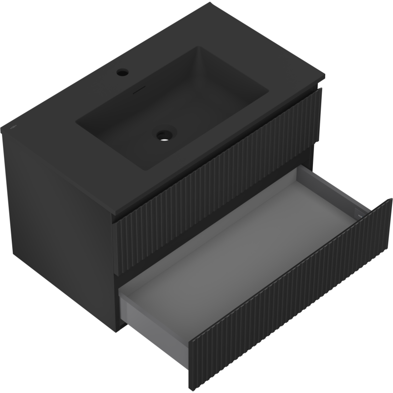 Mexen Rivel koupelnová skříňka 80 cm s umyvadlem Otis, 2 zásuvky, vroubkovaná, černá matná - 91A20-08047-2-BFF71-W18M71