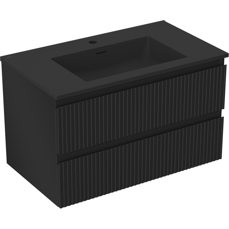 Mexen Rivel koupelnová skříňka 80 cm s umyvadlem Otis, 2 zásuvky, vroubkovaná, černá matná - 91A20-08047-2-BFF71-W18M71