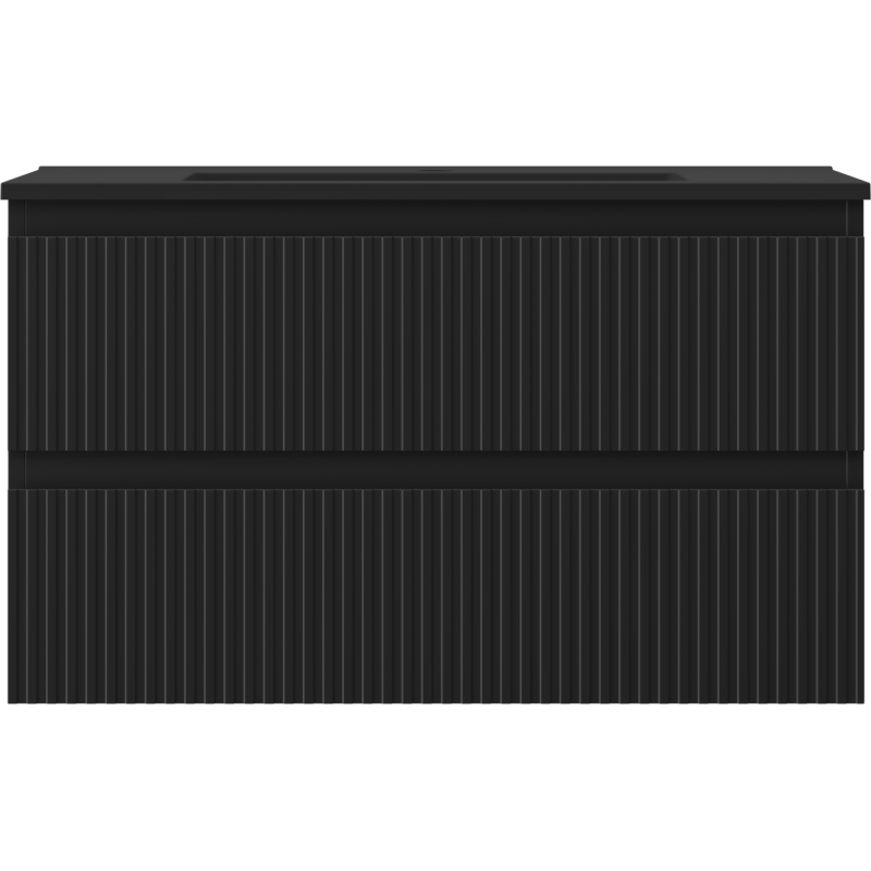 Mexen Rivel koupelnová skříňka 80 cm s umyvadlem Otis, 2 zásuvky, vroubkovaná, černá matná - 91A20-08047-2-BFF71-W18M71