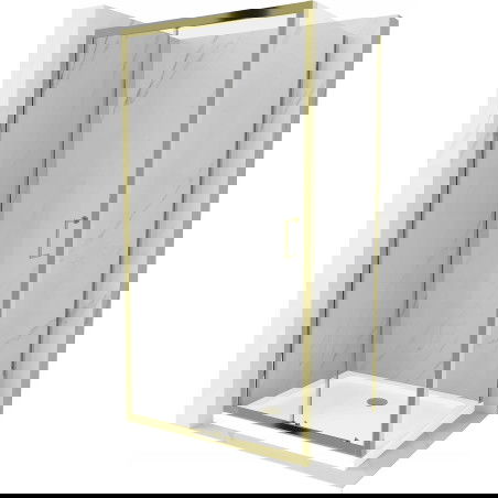 Mexen Apia sprchový kout posuvný 90 x 100 cm, transparentní, zlatý + vanička Flat, bílá- 840-090-100-50-00-4010G