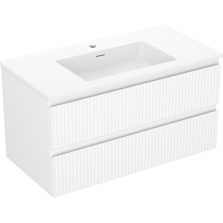 Mexen Rivel koupelnová skříňka 90 cm s umyvadlem Otis, 2 zásuvky, rýhovaná, bílá mat - 91A20-09047-2-BFF01-W18M01