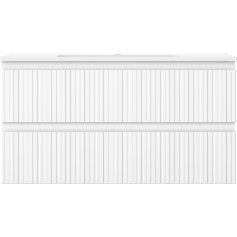 Mexen Rivel koupelnová skříňka 90 cm s umyvadlem Otis, 2 zásuvky, rýhovaná, bílá mat - 91A20-09047-2-BFF01-W18M01