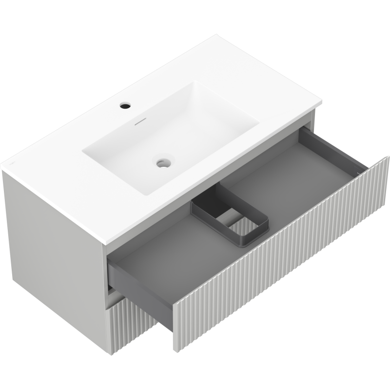 Mexen Rivel koupelnová skříňka 90 cm s umyvadlem Otis, 2 zásuvky, drážkovaná, šedá mat/bílá mat - 91A20-09047-2-BFF62-W18M01