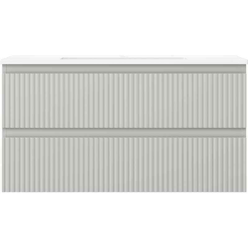 Mexen Rivel koupelnová skříňka 90 cm s umyvadlem Otis, 2 zásuvky, drážkovaná, šedá mat/bílá mat - 91A20-09047-2-BFF62-W18M01