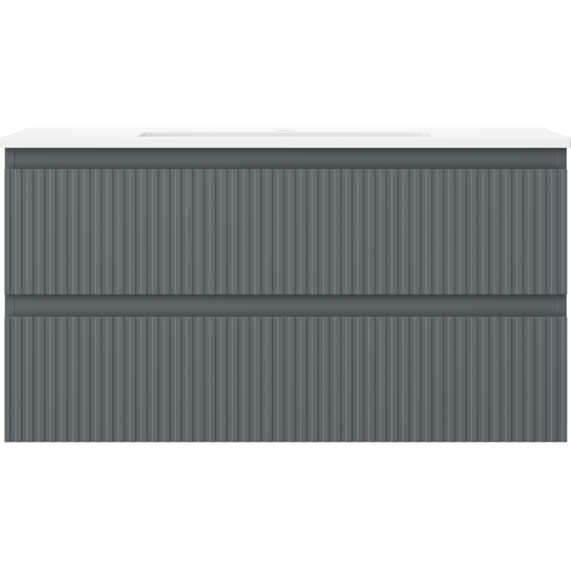 Mexen Rivel koupelnová skříňka 90 cm s umyvadlem Otis, 2 zásuvky, drážkovaná, grafit mat/bílá mat -