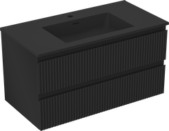 Mexen Rivel koupelnová skříňka 90 cm s umyvadlem Otis, 2 zásuvky, drážkovaná, černá mat - 91A20-09047-2-BFF71-W18M71