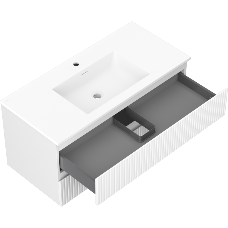 Mexen Rivel koupelnová skříňka 100 cm s umyvadlem Otis, 2 zásuvky, drážkovaná, bílá mat - 91A20-10047-2-BFF01-W18M01