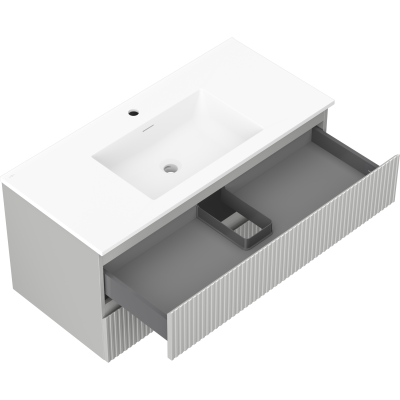 Mexen Rivel koupelnová skříňka 100 cm s umyvadlem Otis, 2 zásuvky, rýhovaná, šedá mat/bílá mat