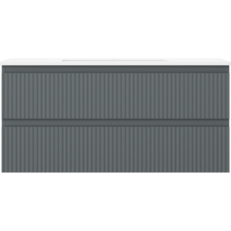 Mexen Rivel koupelnová skříňka 100 cm s umyvadlem Otis, 2 zásuvky, drážkovaná, grafit mat/bílá mat -