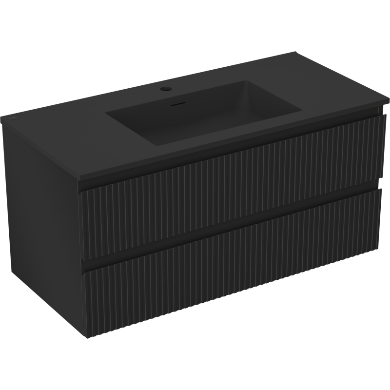 Mexen Rivel koupelnová skříňka 100 cm s umyvadlem Otis, 2 zásuvky, drážkovaná, černá mat - 91A20-10047-2-BFF71-W18M71