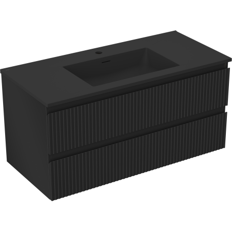 Mexen Rivel koupelnová skříňka 100 cm s umyvadlem Otis, 2 zásuvky, drážkovaná, černá mat - 91A20-10047-2-BFF71-W18M71