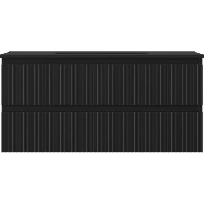 Mexen Rivel koupelnová skříňka 100 cm s umyvadlem Otis, 2 zásuvky, drážkovaná, černá mat - 91A20-10047-2-BFF71-W18M71