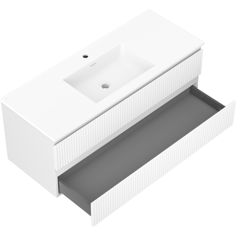 Mexen Rivel koupelnová skříňka 120 cm s umyvadlem Otis, 2 zásuvky, drážkovaná, bílá mat - 91A20-12047-2-BFF01-W18M01
