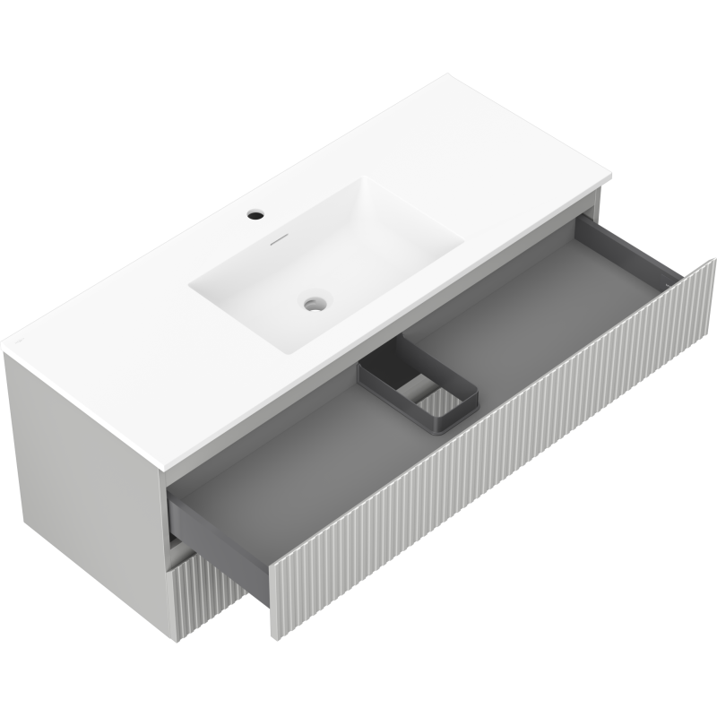 Mexen Rivel koupelnová skříňka 120 cm s umyvadlem Otis, 2 zásuvky, profilovaná, šedá matná/bílá matná -